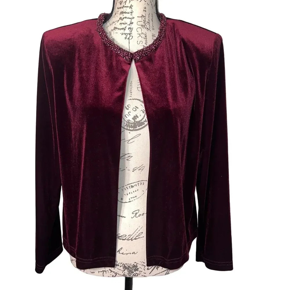 Jessica Howard size 10 velvet beaded collar‎ padded vintage USA cardigan NWT